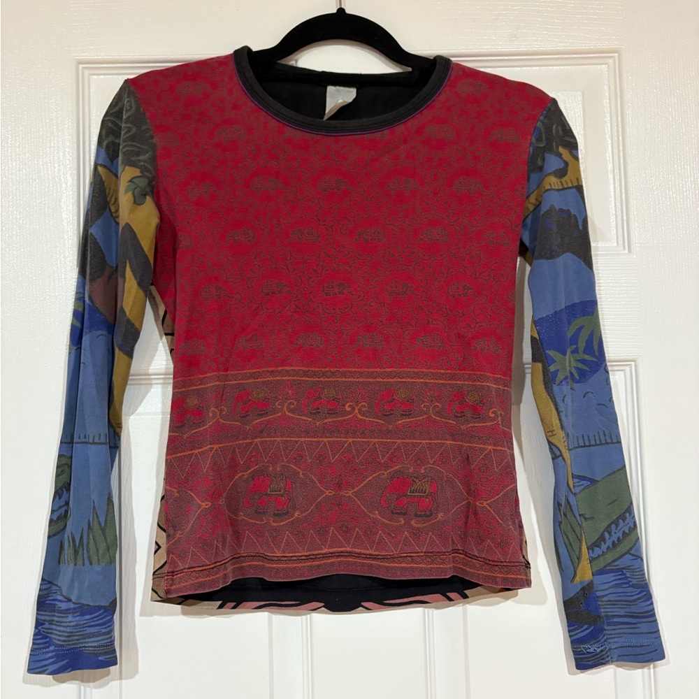 CUSTO Barcelona Preowned Patterned Long Sleeve Top Size Small